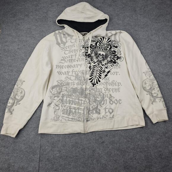 Vintage No Boundaries Hoodie Mens XL Y2K White Zip Skull Graphic Gothic AOP - Picture 1 of 7